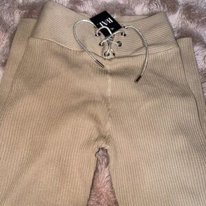 BKE Beige Leggings with Lace-Up Detail